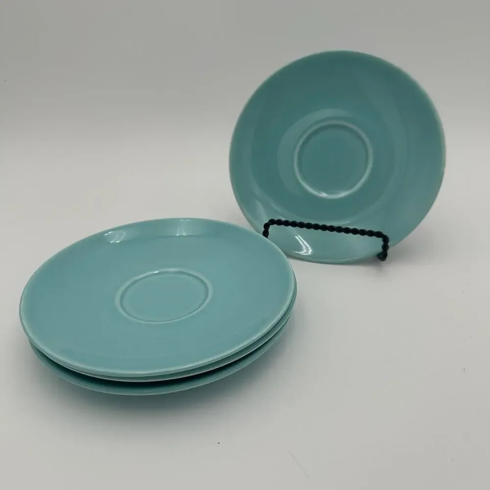Vintage 1950 Steubenville Fairlane Tea Cup Blue Replacement Saucers Set/4 Marked